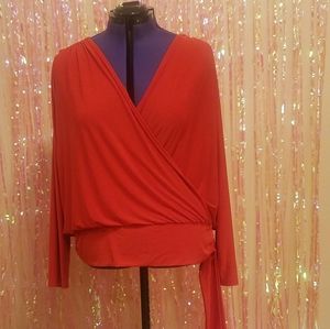 Deep coral faux wrap top